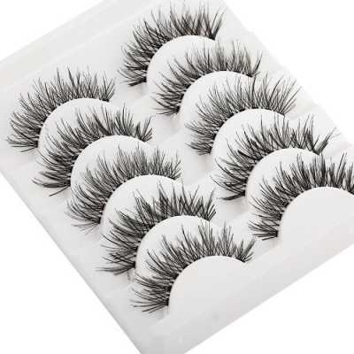 5 Pairs Long Cross 3D Faux Mink Hair Soft False Eyelashes Fluffy Wispy Thick Lashes Handmade Soft Eye Makeup Extension Tools