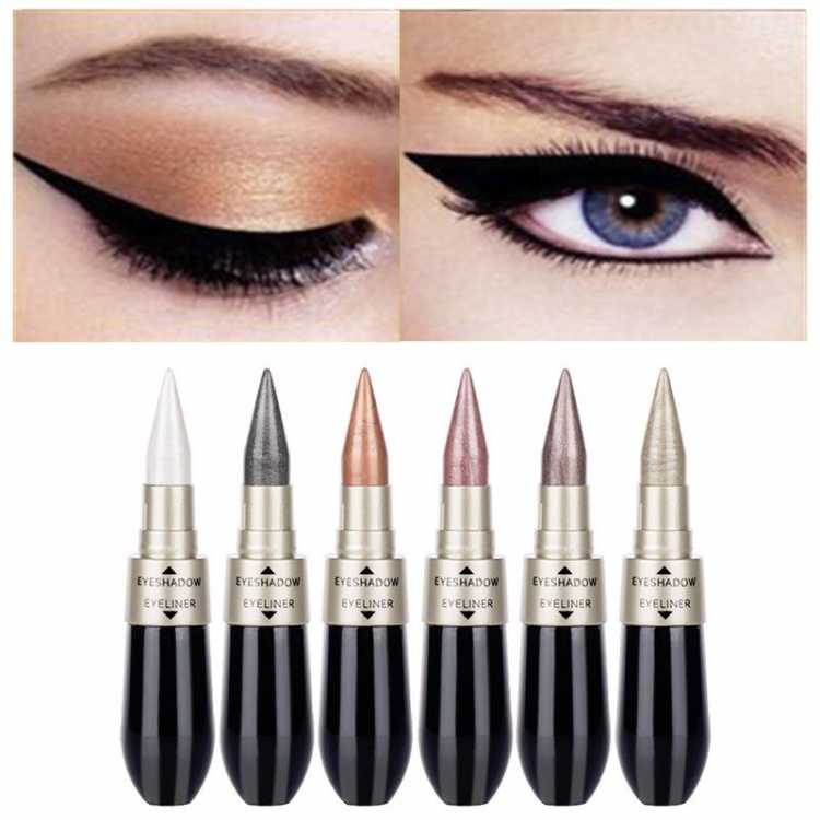 1 Pcs Double end 2 in 1 Pearly Glimmer Waterproof Eyeshadow Black Eye Liner Pen Quick Dry Women Eye Beauty Makeup Cosmetic