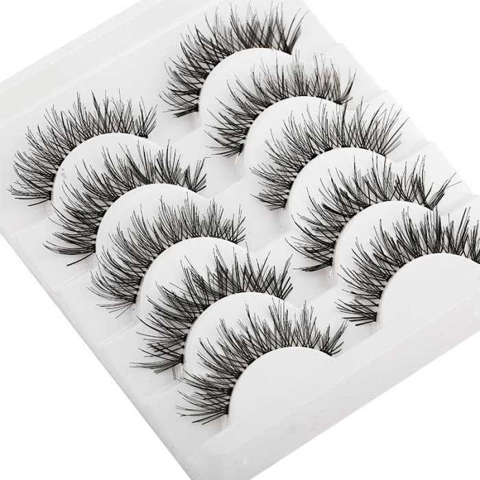 5 Pairs Long Cross 3D Faux Mink Hair Soft False Eyelashes Fluffy Wispy Thick Lashes Handmade Soft Eye Makeup Extension Tools